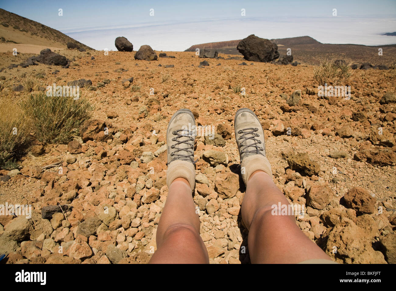 Walkers dusty feet in Montana Blanca, Tenerife Stock Photo