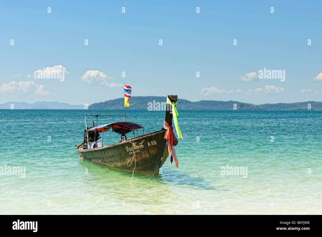 Thai longtail boat on Railay Beach in Krabi, Southern Thailand Stock Photo