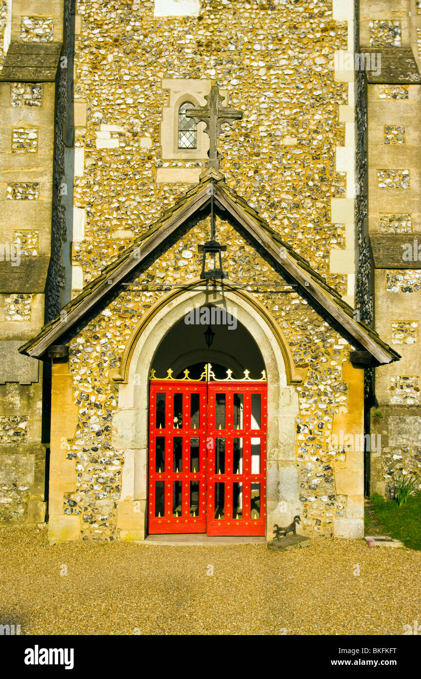 Front Door And Porch Of St Michaels Parish Church Mickleham Surrey England Stock Photo