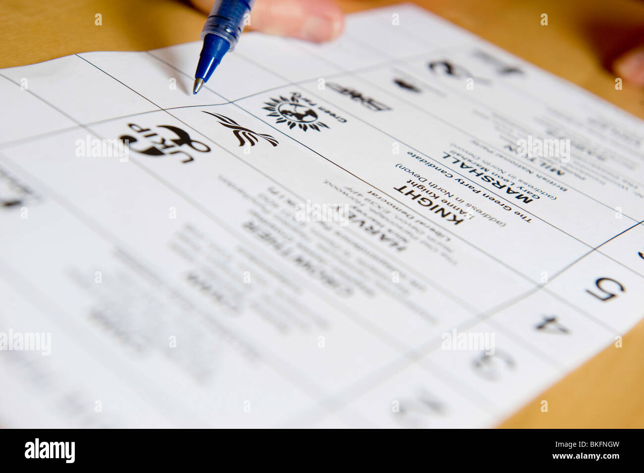 generic filling in of a postal voting form for the general election on 6th May 2010 Stock Photo