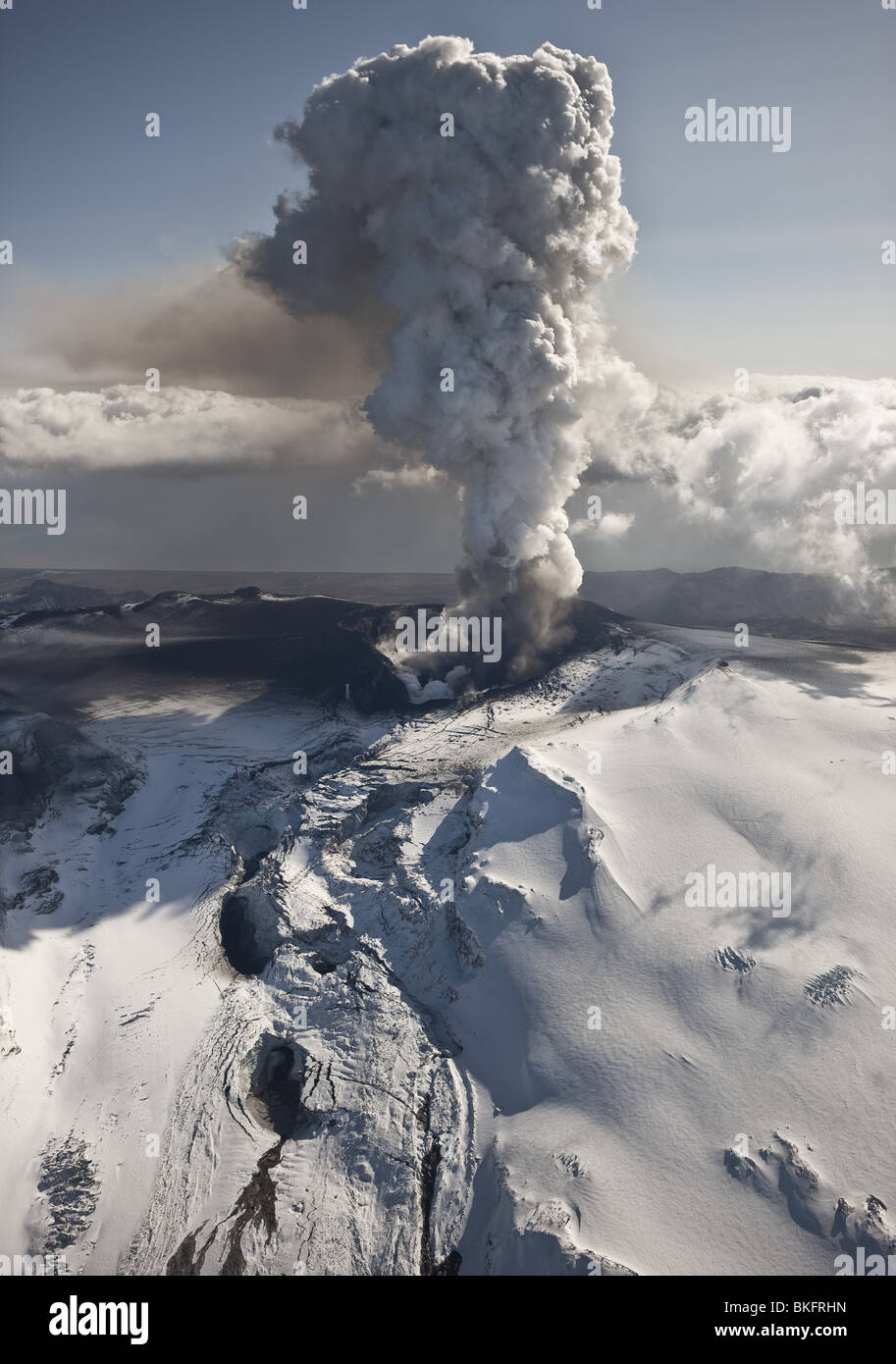 Volcanic Ash Cloud from Eyjafjallajokull Volcano Eruption, Iceland. Stock Photo
