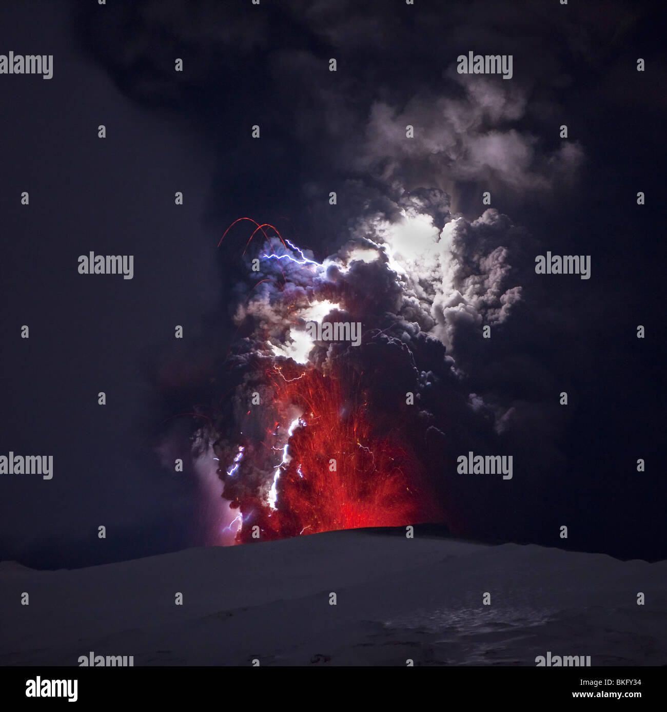 Lightning and Lava in ash cloud during Eyjafjallajokull Volcanic Stock ...
