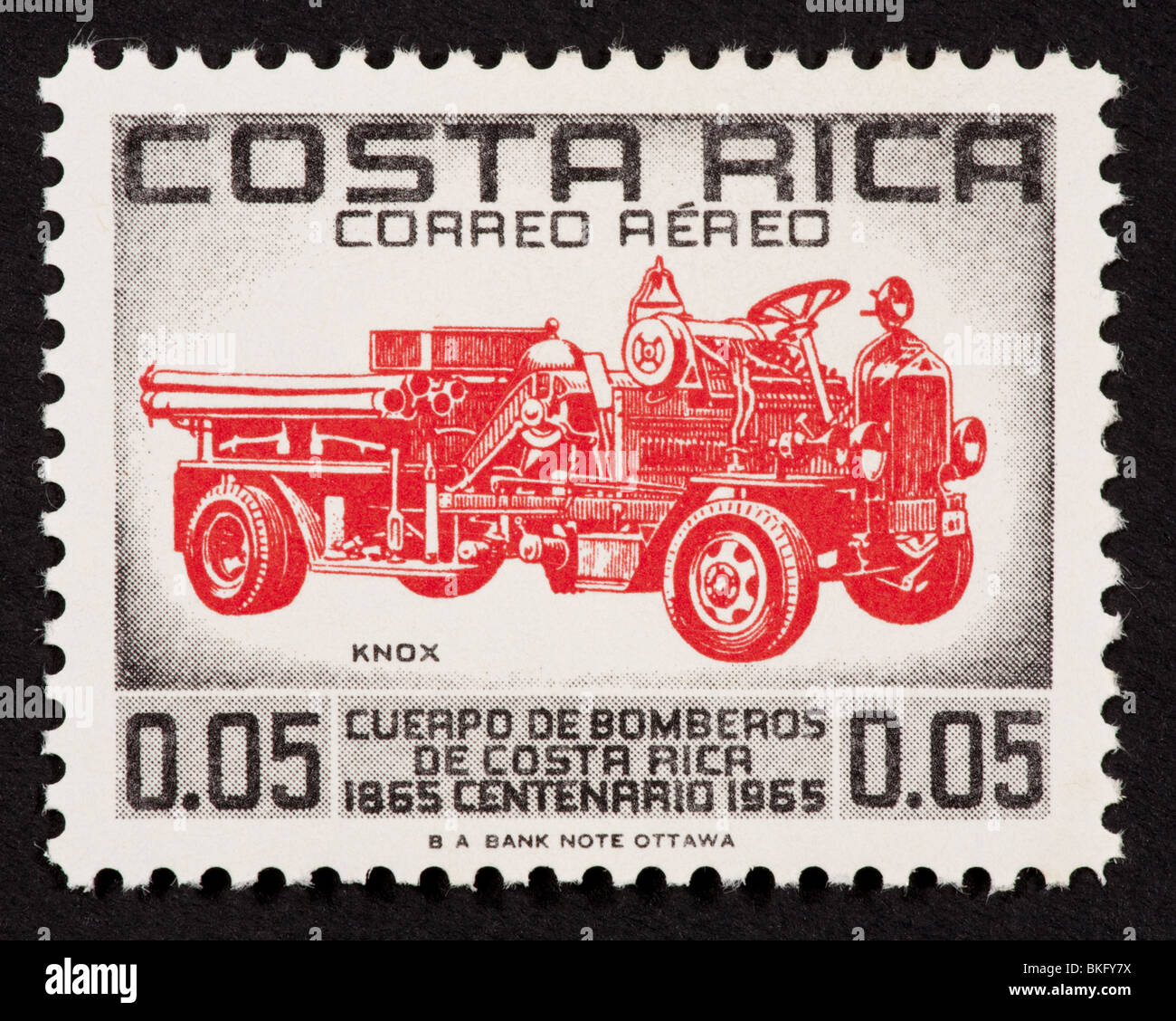 Postage stamp from Costa Rica depicting depicting a fire engine. Stock Photo