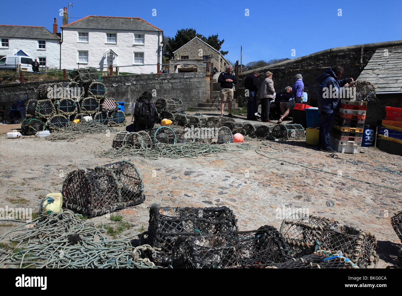 Crab pots in Charlestown Habour Cornwall England Stock Photo