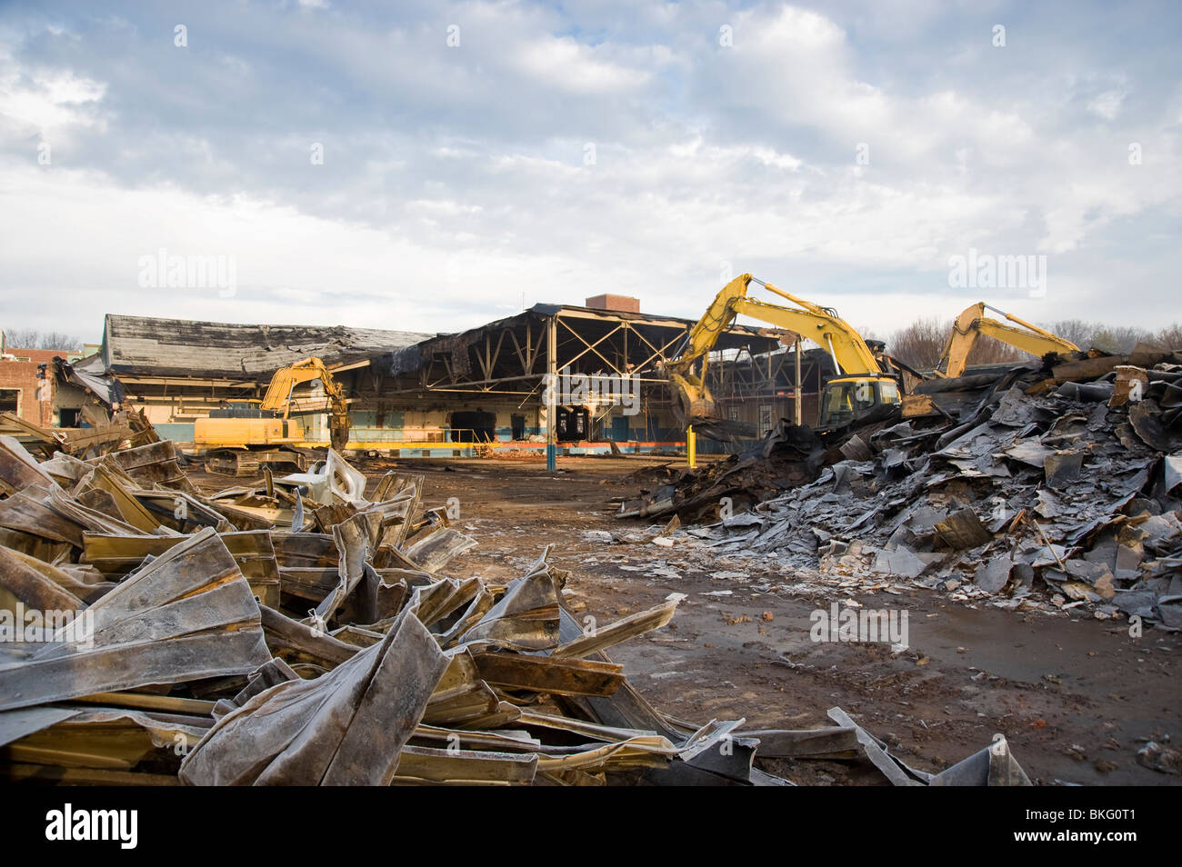 Scrap Metal Pile & Heavy Machinery Construction Equipment At Demolition