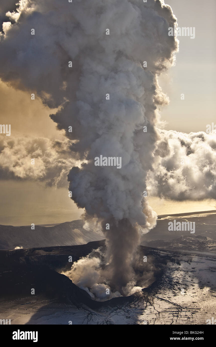 Aerial of Ash cloud from Eyjafjallajokull Volcano Eruption, Iceland Stock Photo