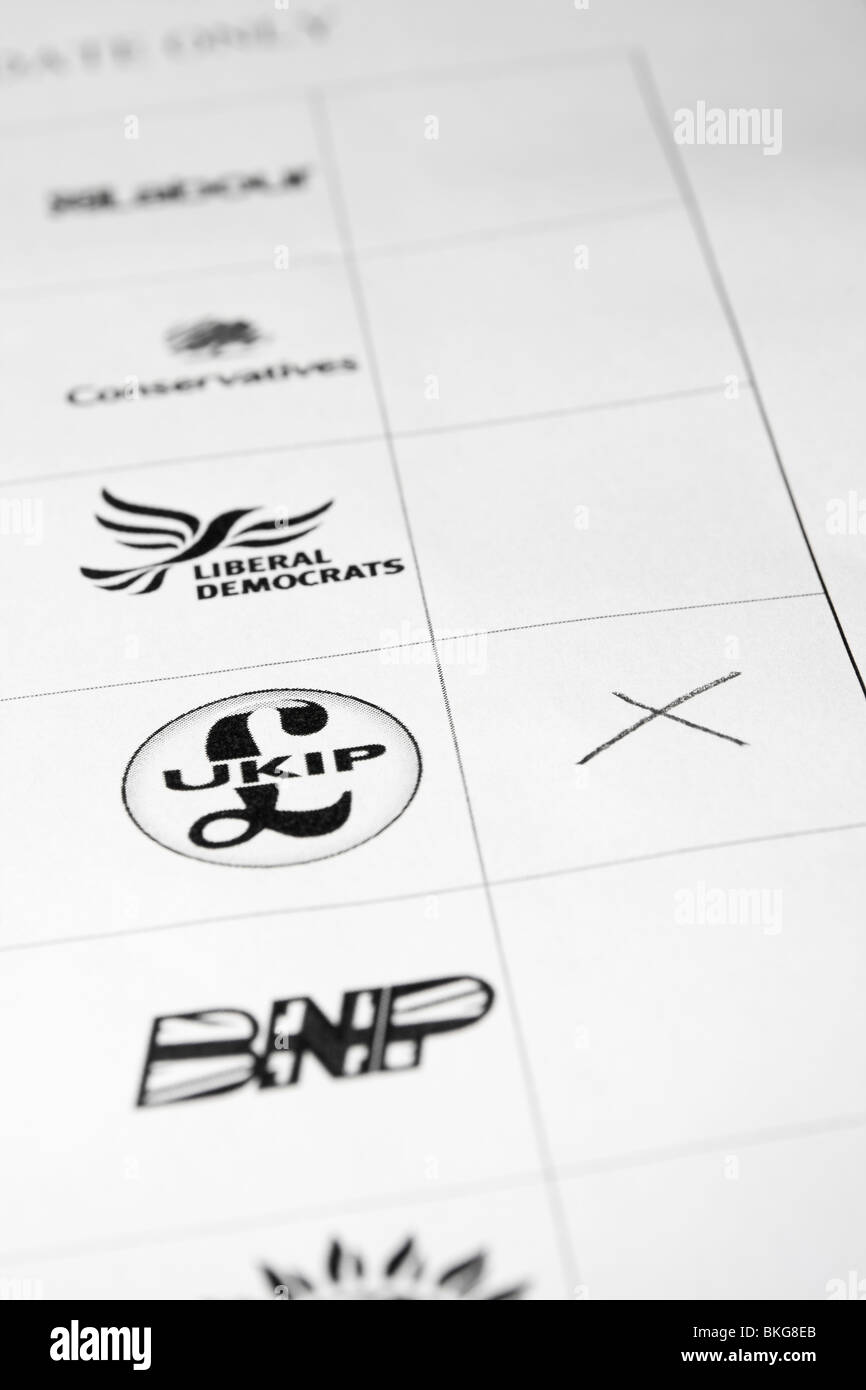 Mock up of UK General Election ballot paper showing vote for UKIP Stock Photo