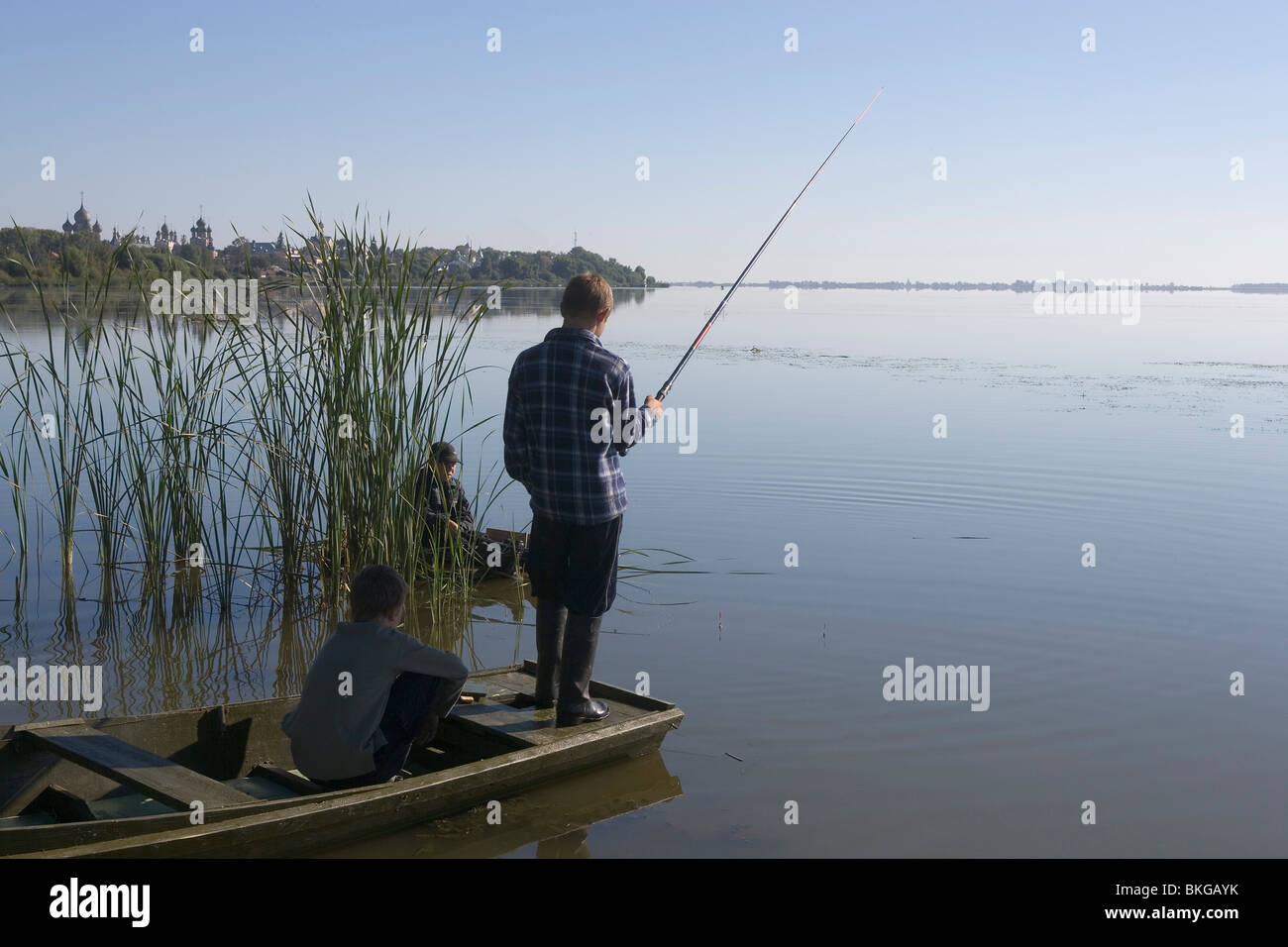 Russia,Golden Ring,Rostov the Great,lake Nero,boat,fishing,fisherman Stock Photo