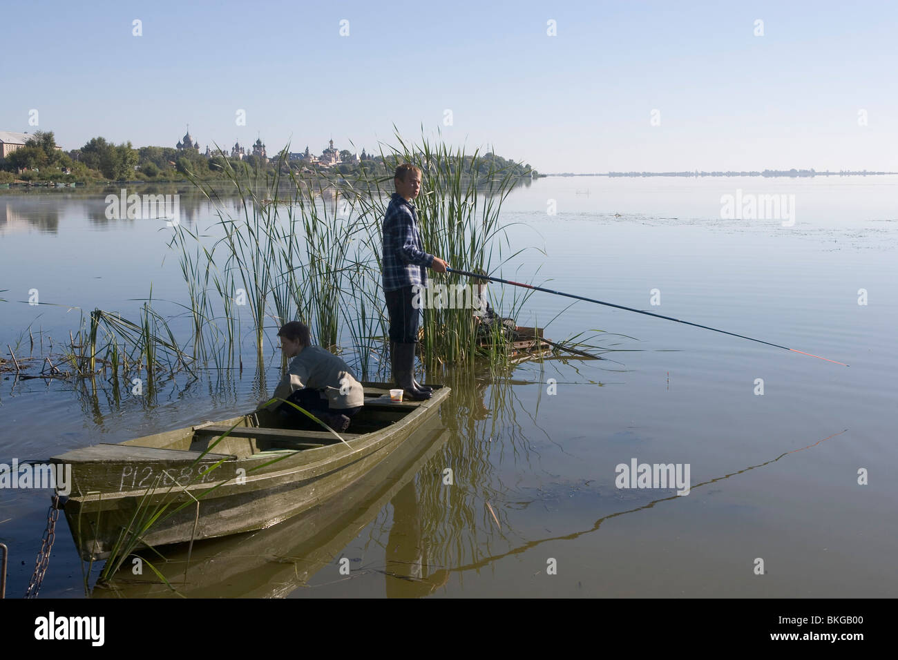 Russia,Golden Ring,Rostov the Great,lake Nero,boat,fishing,fisherman Stock Photo