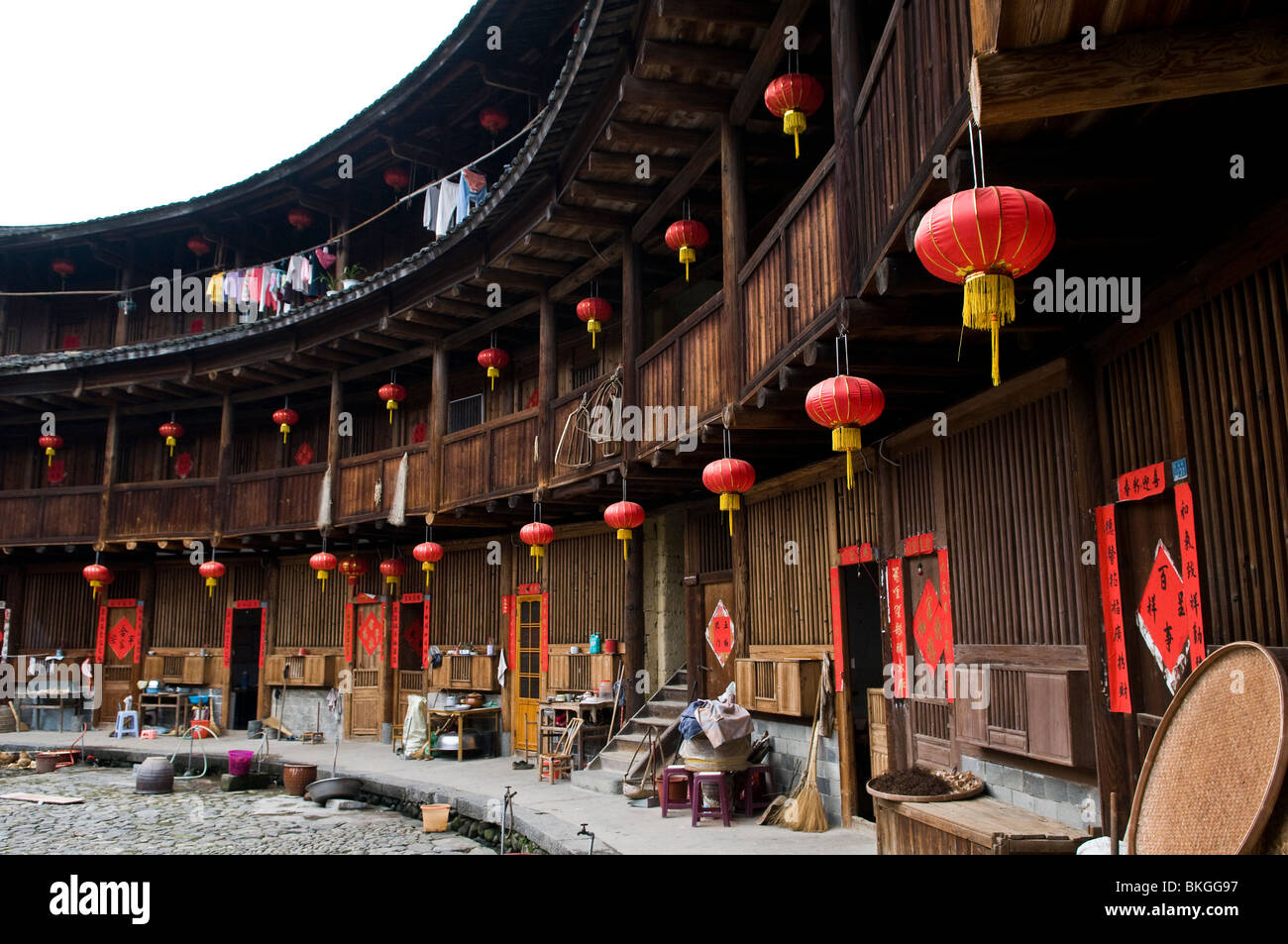 Inside a beautiful Tulou building in the Yongding region of Fujian province. Stock Photo