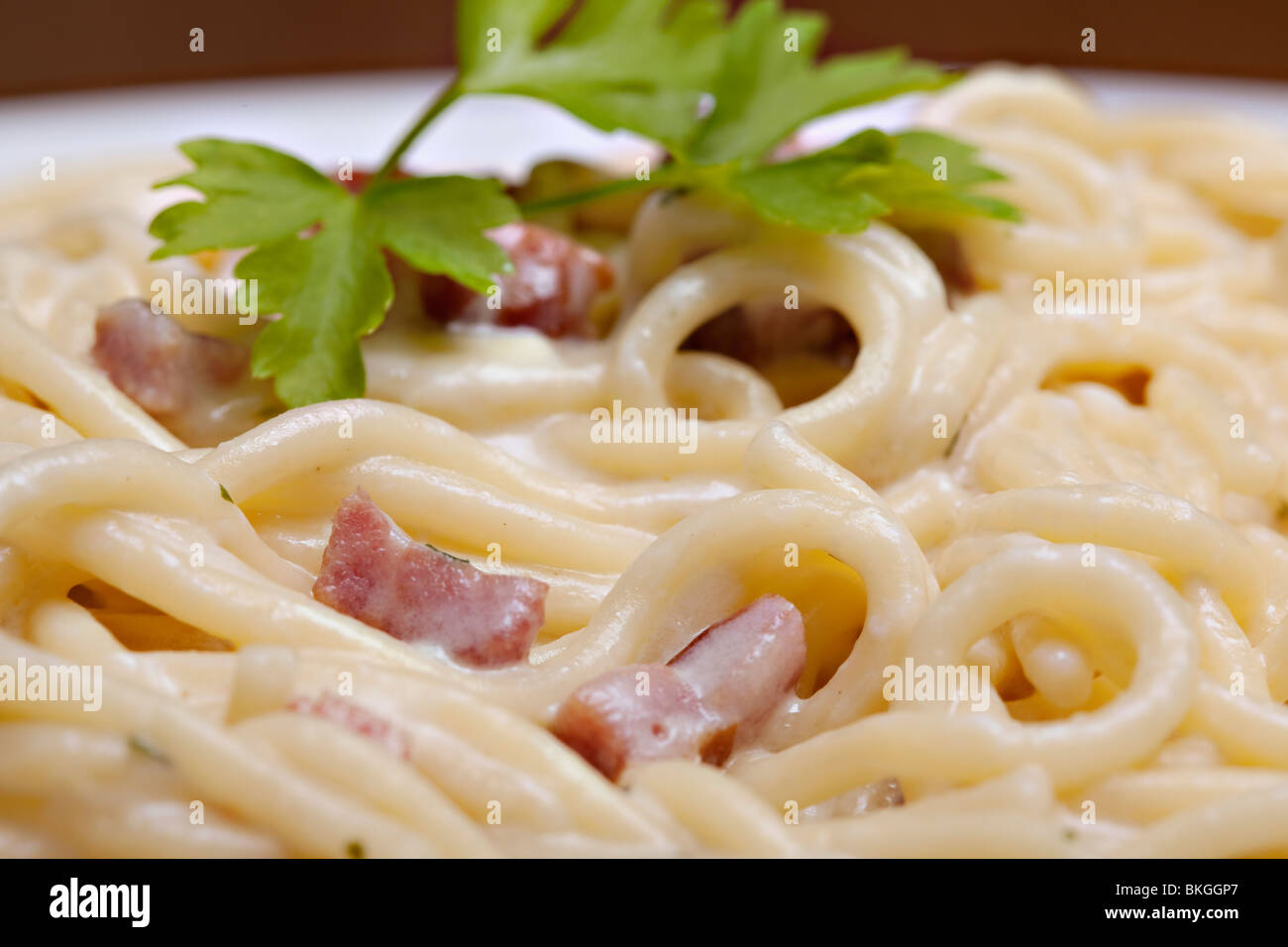 Spaghetti carbonara, italian pasta with parmesan Stock Photo