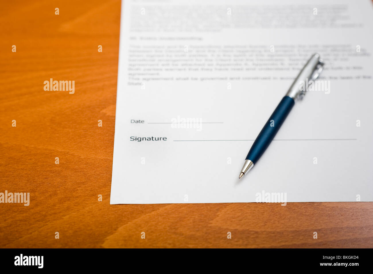 pen and a blank contract ready to be signed Stock Photo