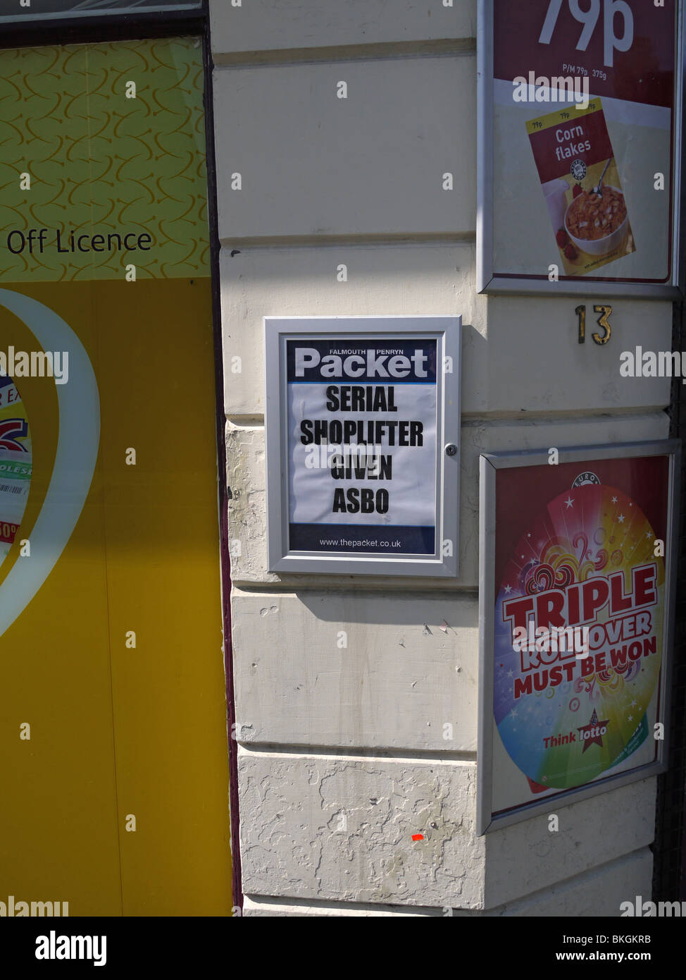 Amusing notice outside convenience store Falmouth Cornwall UK Stock Photo