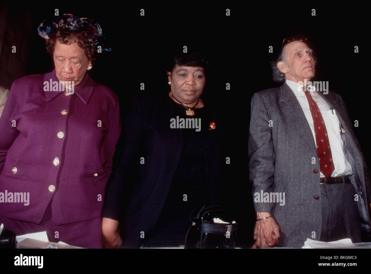 Dorothy Height, left, Betty Shabazz, center, and attorney William Kunstler, right, at Riverside Church in New York Stock Photo