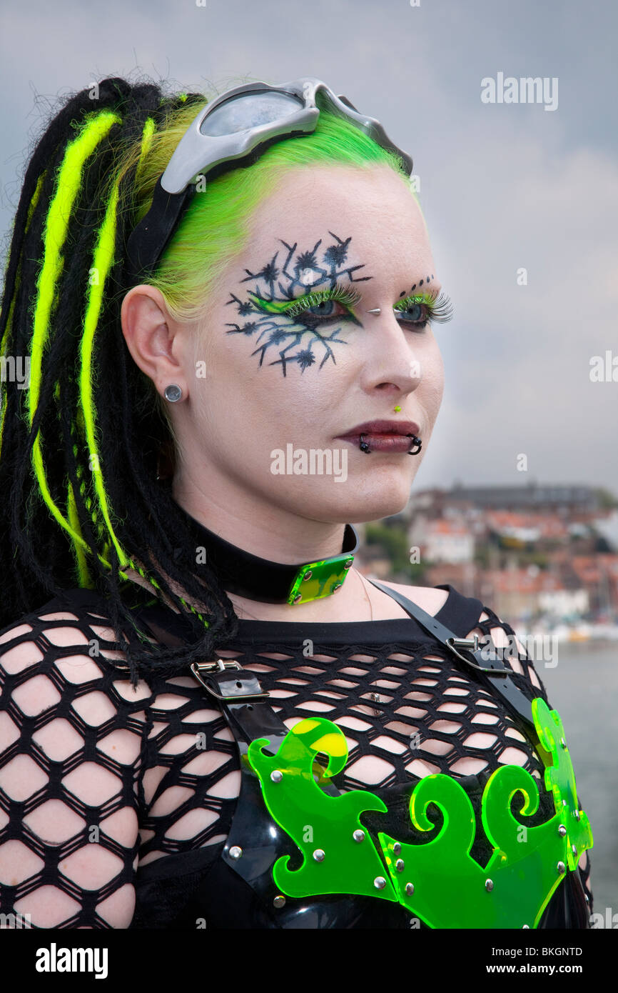 Woman wearing fancy dress costumes, and special Eye make up at the