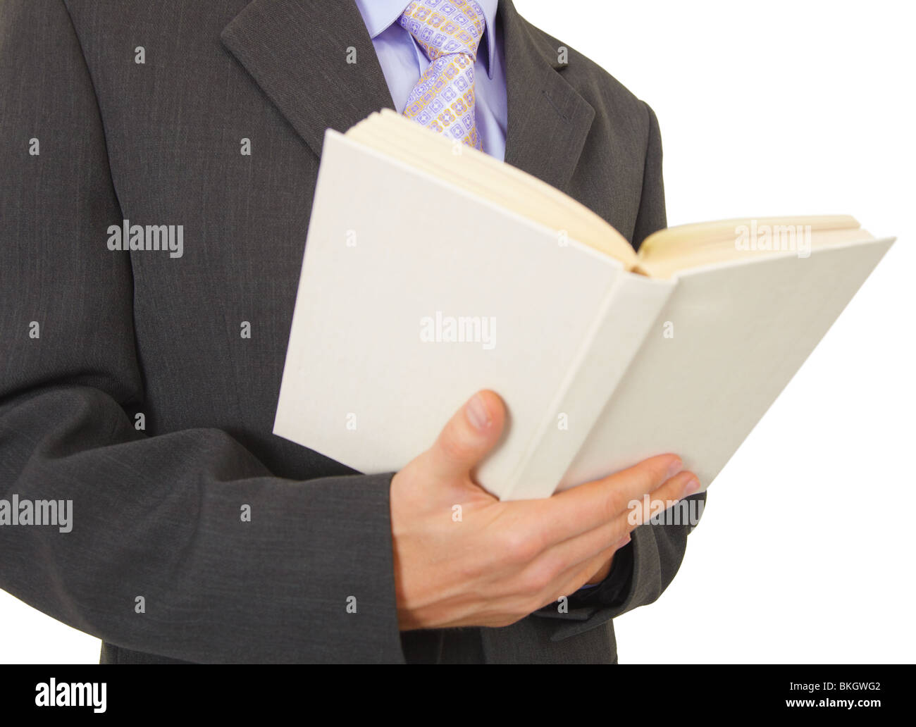 A man reads a book, isolated on a white background Stock Photo