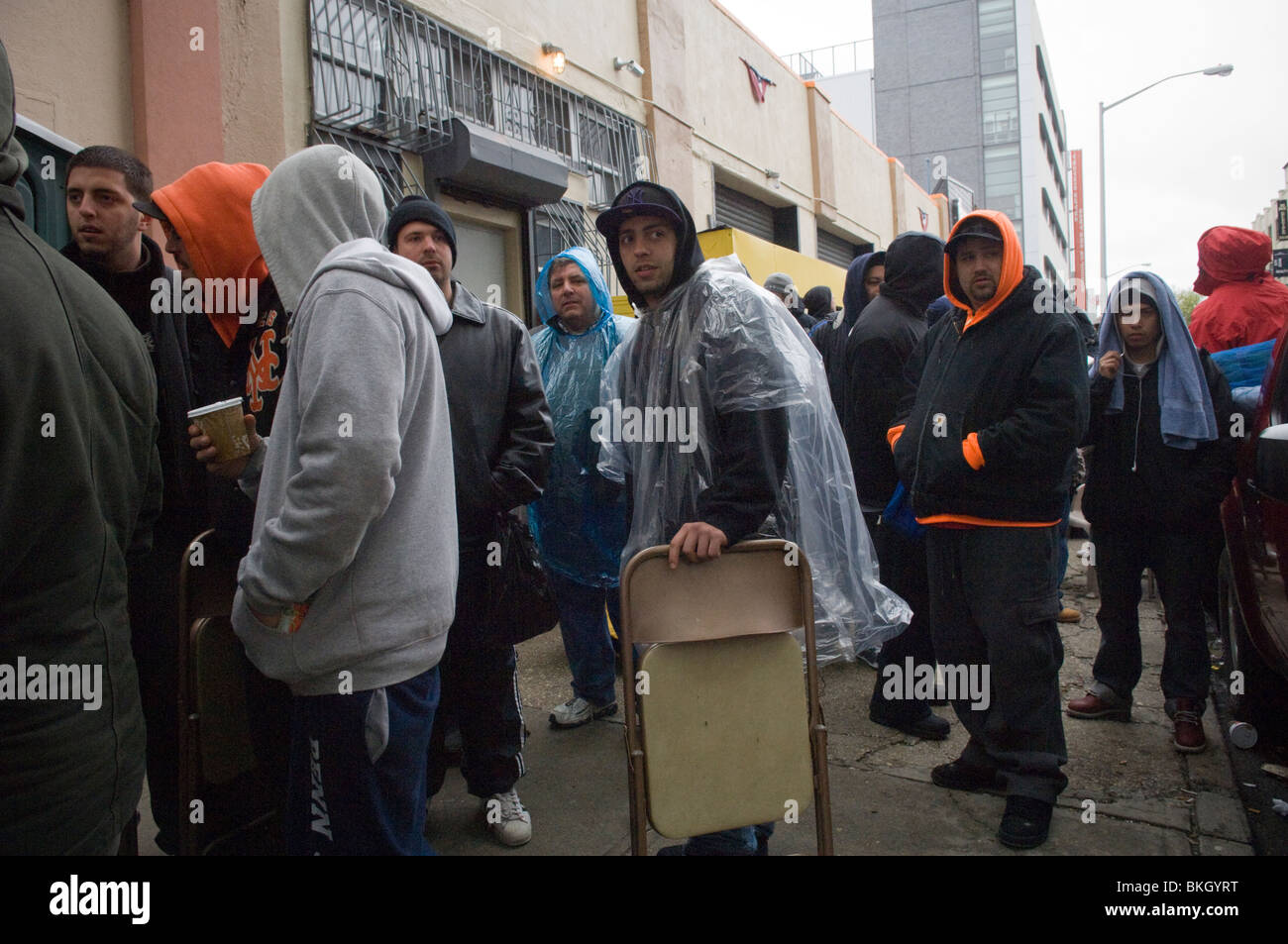 Job seekers wait on line for applications for the apprenticeship program of the Local 3 Elevator
