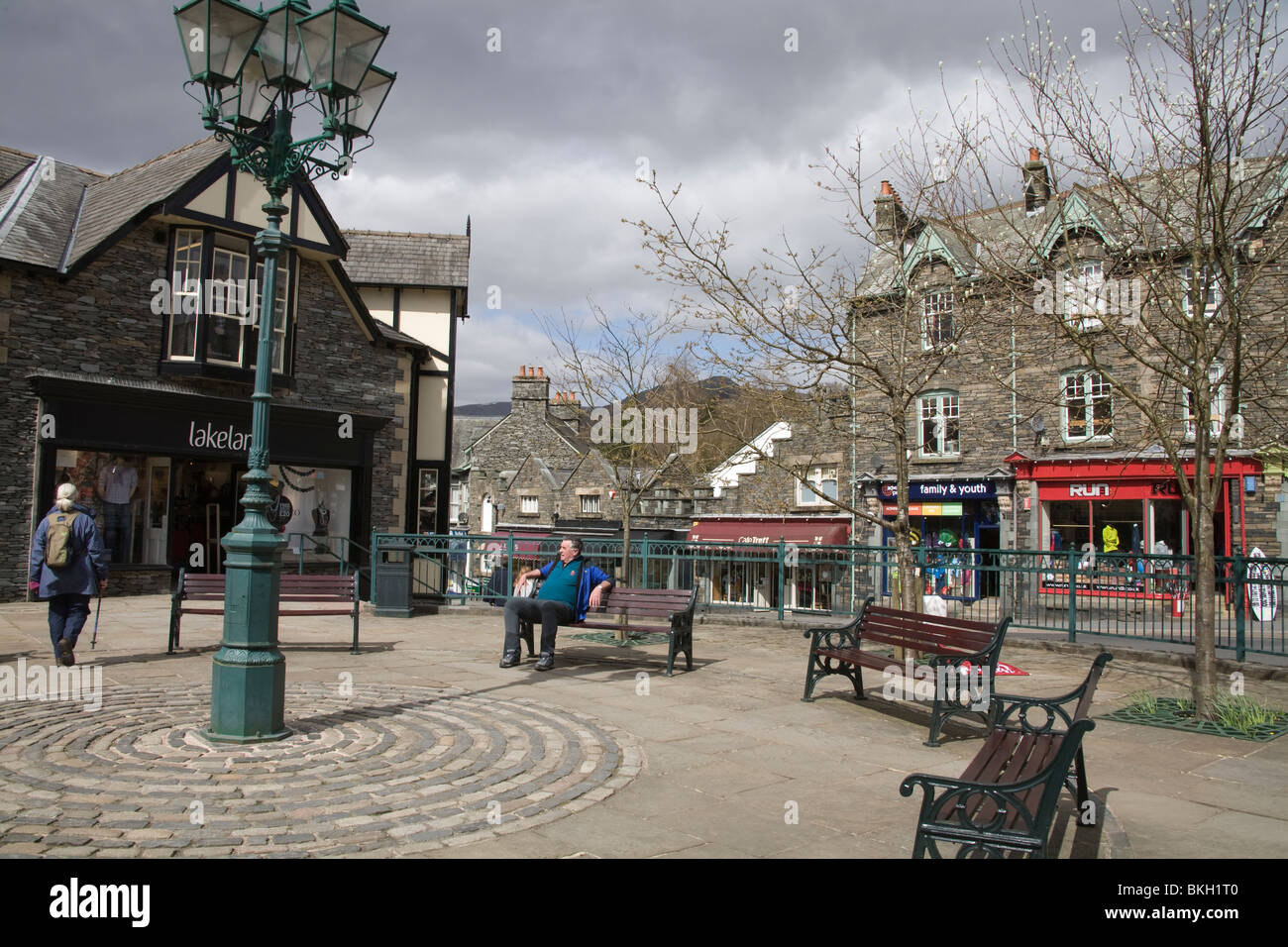 Ambleside Cumbria England UK Market Cross in the centre of this Lake District town popular with walkers Stock Photo