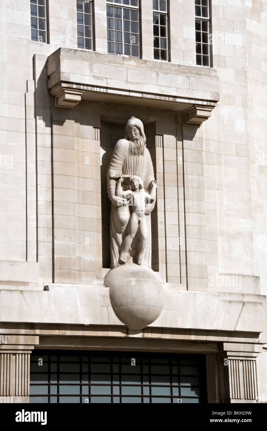 BBC Broadcasting House, Ariel and Prospero statue above main door Stock