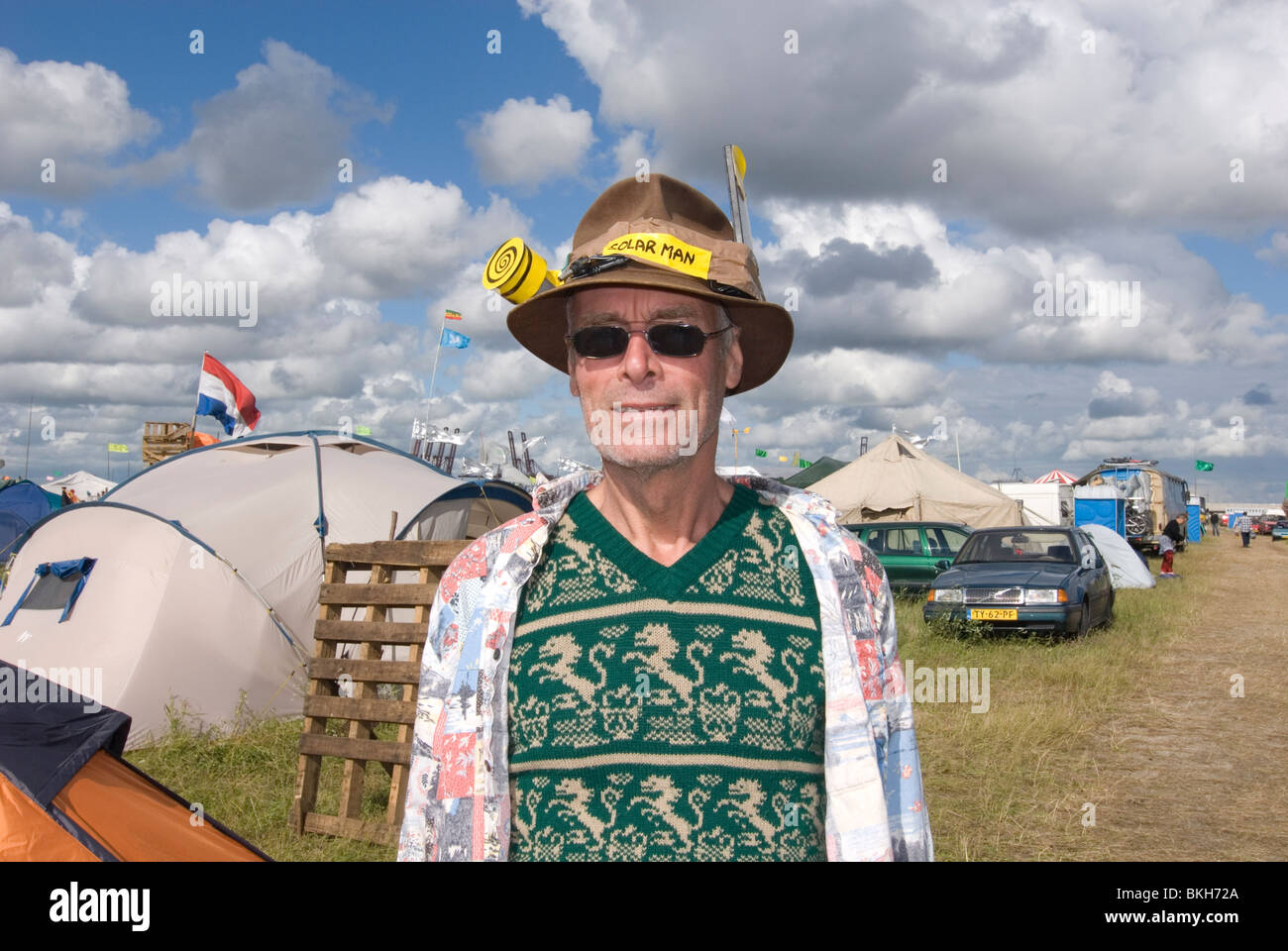 solar man elderly man hat portrait at ruigoord landjuweel festival 2007 amsterdam Stock Photo