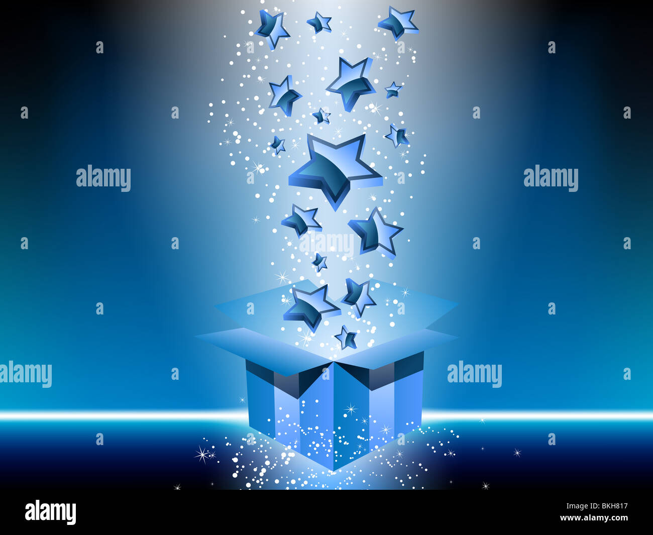 Blue gift box with stars Stock Photo - Alamy