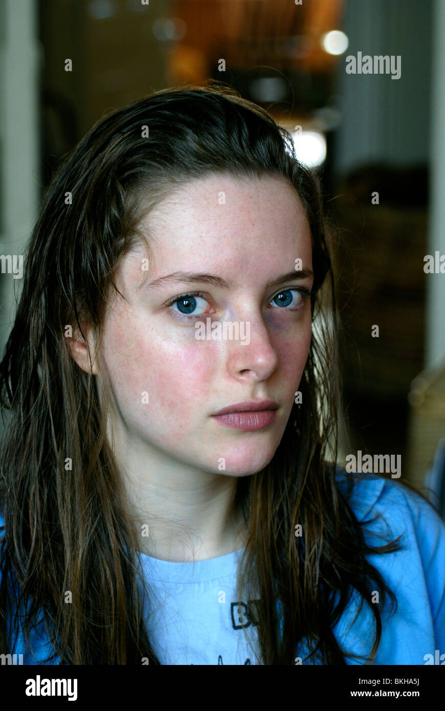 Girl young washed hair no makeup Stock Photo - Alamy