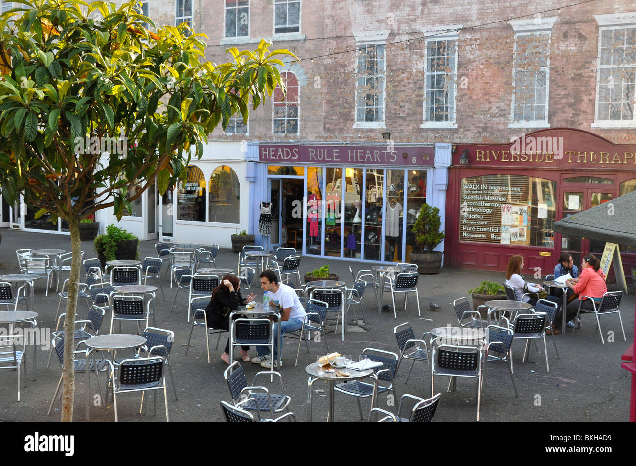 People at a Cafe at Gabriels Wharf beside the Thames London England UK Stock Photo