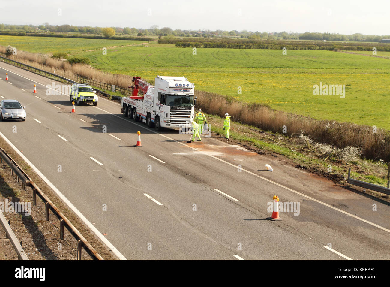 Aftermath of serious truck crash Stock Photo