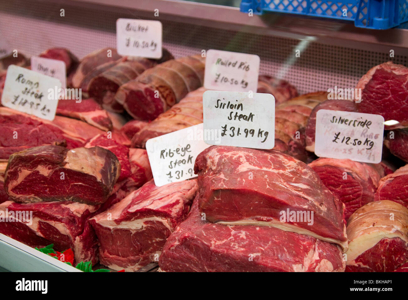 Selection of steaks for sale at Borough Market, London Stock Photo Alamy
