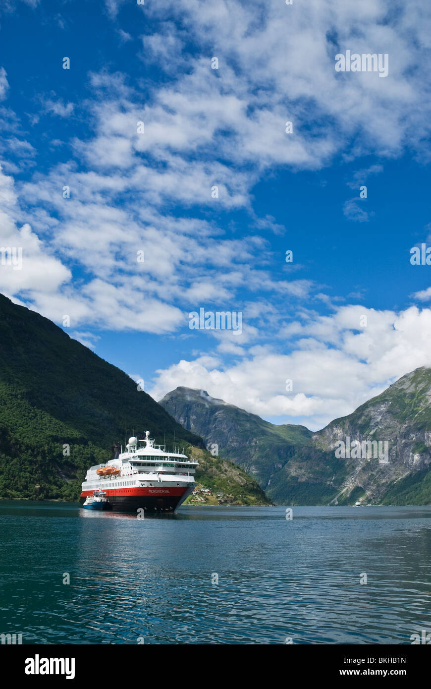Hurtigruten coastal ferry in Geirangerfjord, Geiranger, Norway Stock Photo