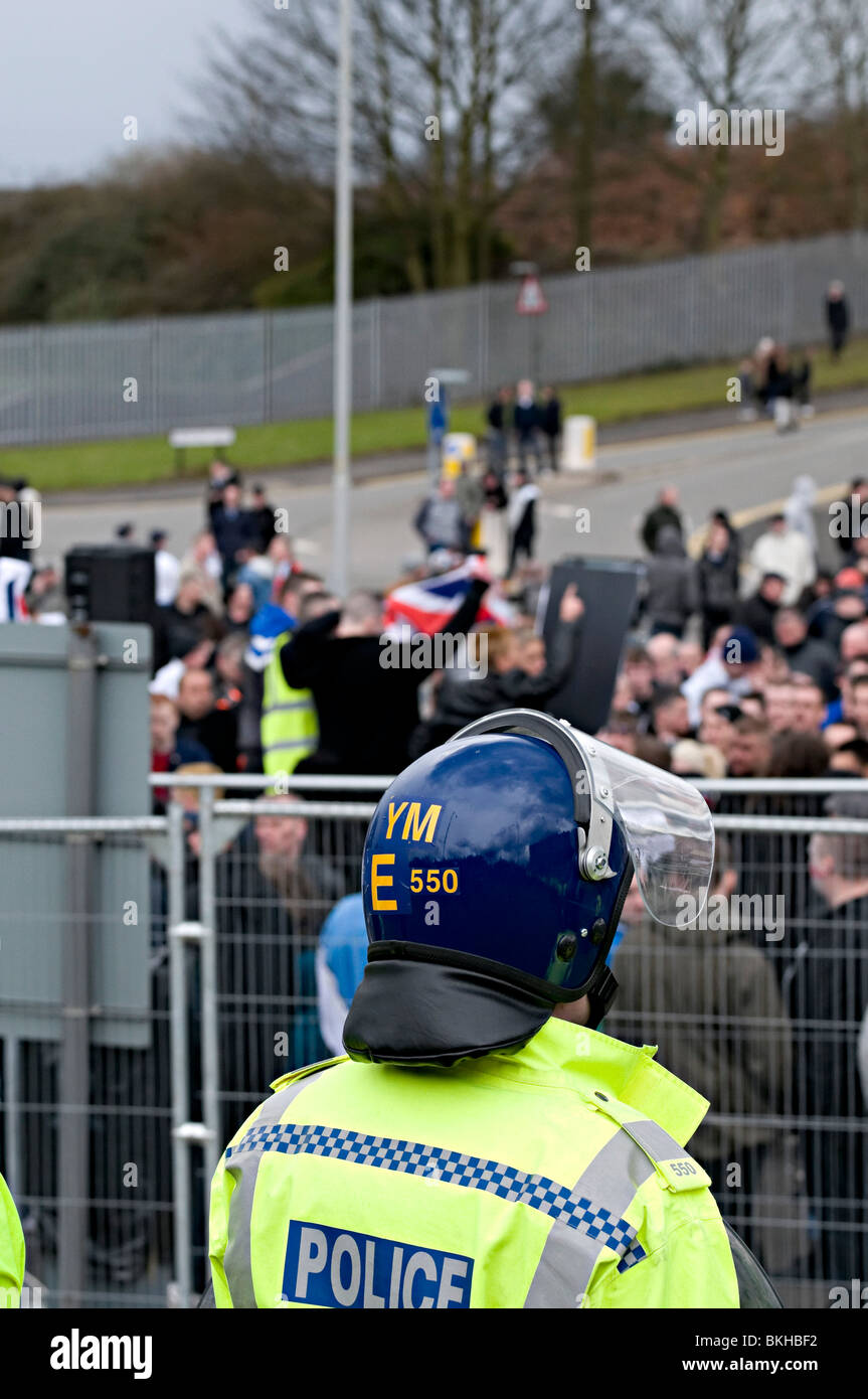 riot police at the edl demo in dudley uk against the building of a mosque Stock Photo