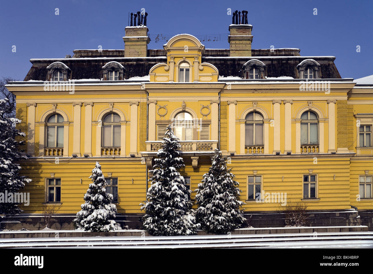 Art Gallery and Royal Palace in Sofia, Bulgaria in snow in winter Stock Photo