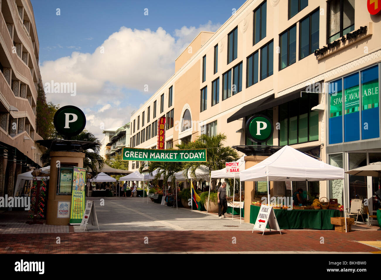 Entrance to Green Market in Coconut Grove Florida. Stock Photo