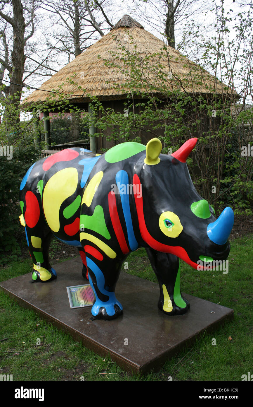 Sploge The Rhino. Part of Chester's Rhinomania Art Exhibition. Taken At Chester Zoo, England, UK Stock Photo