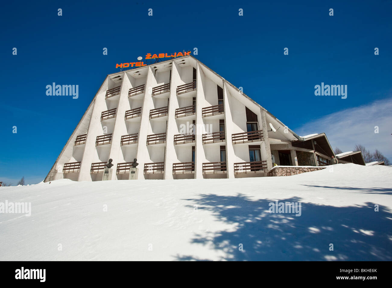 Mountain resort Hotel Zabljak in Snow, Durmitor, Montenegro Stock Photo