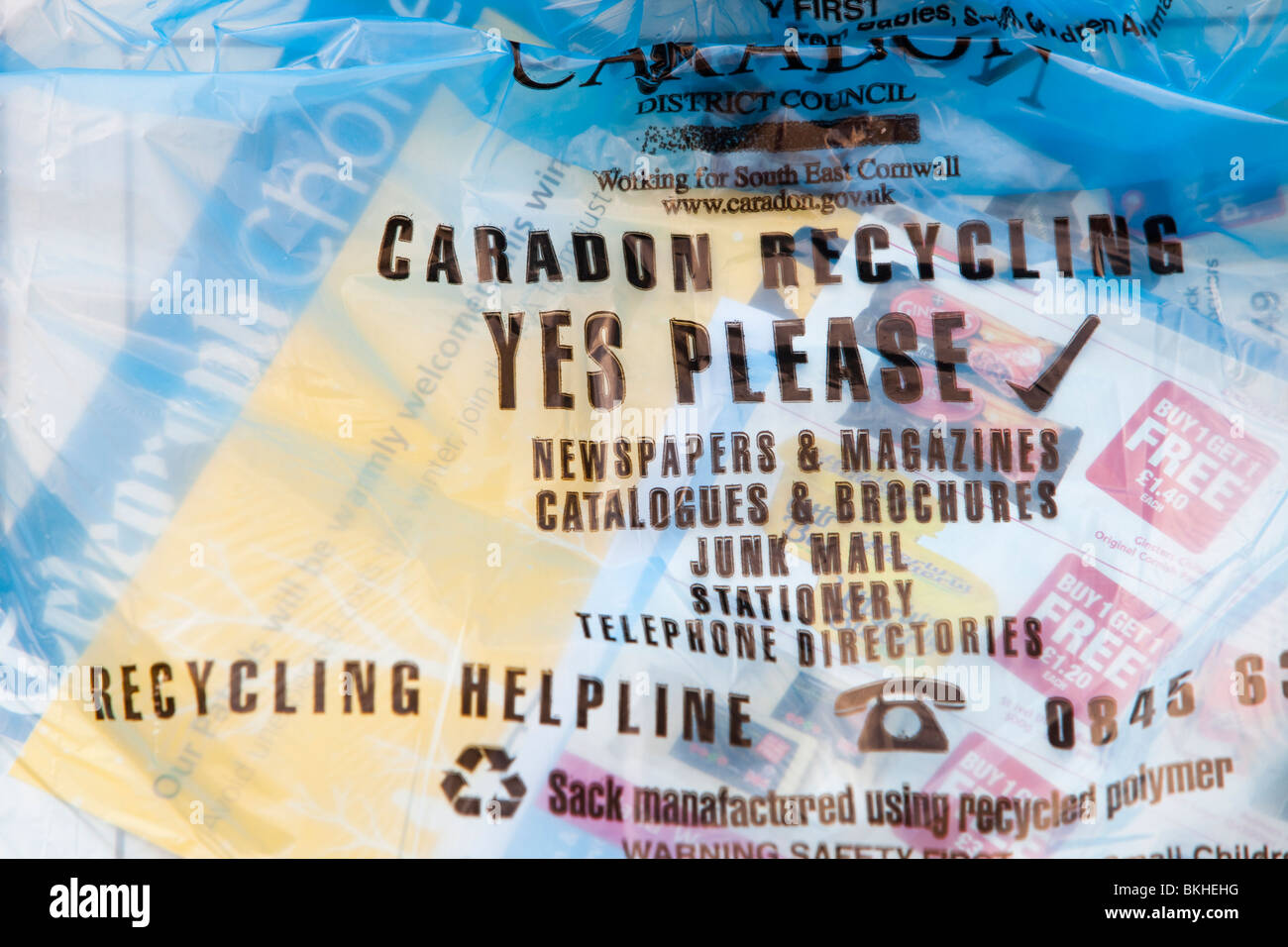 Bags of rubbish put out for recycling in Polruan, Cornwall, UK Stock