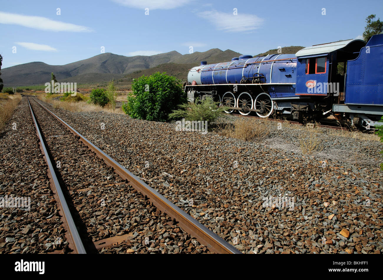 The SAR Class 2828 steam locomotive a Transnet Heritage Railway engine which hauled QE II during a royal visit to South Africa Stock Photo