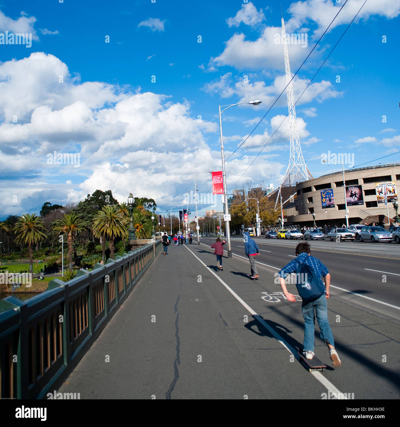 Young skaters on St. Kilda Rd., Melbourne, Victoria, Australia. Stock Photo