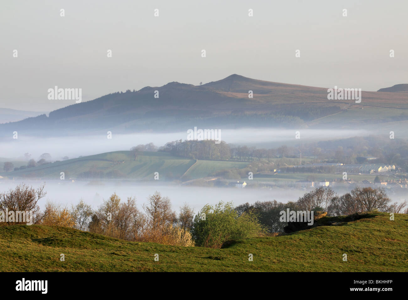 A dawn view of the hill known as Sharp Haw, which lies just within the boundaries of the Yorkshire Dales national par, near Skipton in North Yorkshire Stock Photo