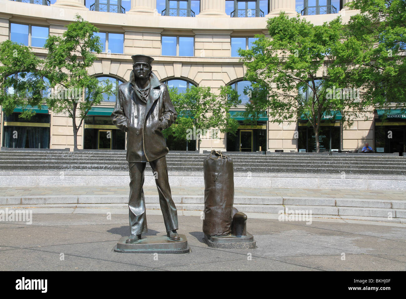A sculptured Lone Sailor stands at The United States Navy Memorial in Washington, DC Stock Photo