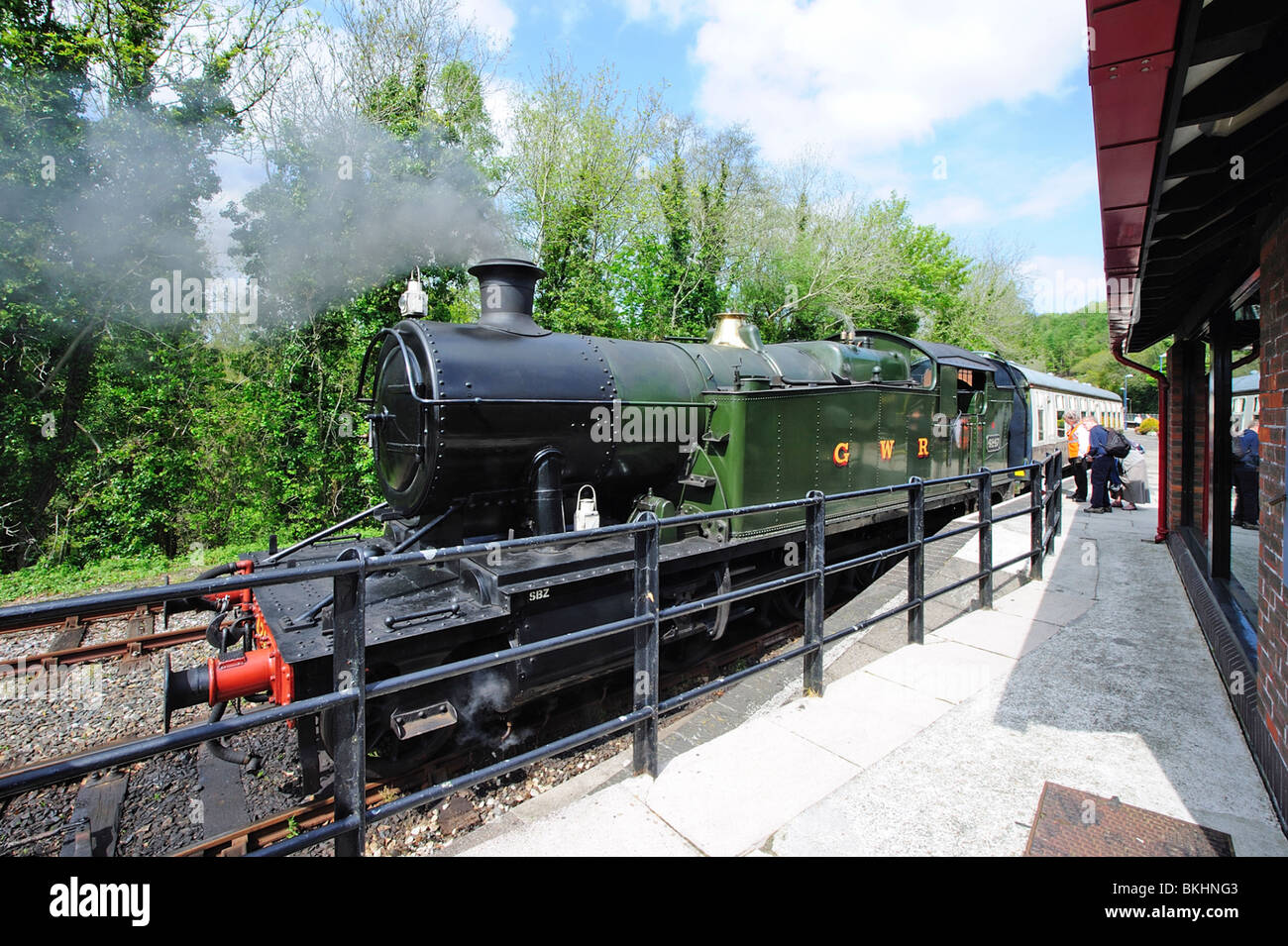 Steam train leaving Bodmin Parkway Station, Cornwall, UK Stock Photo