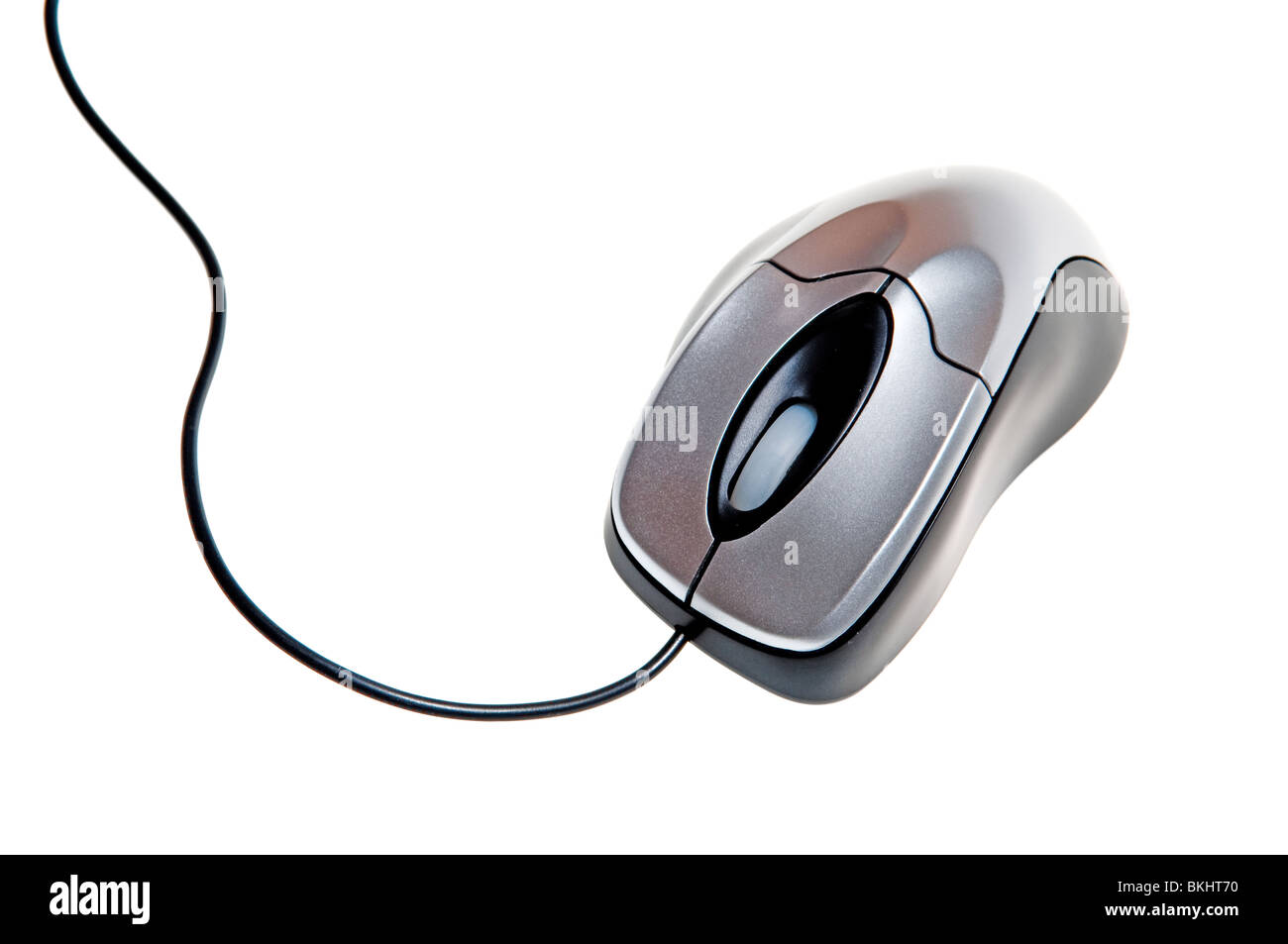 Gray computer mouse with cable on white background Stock Photo