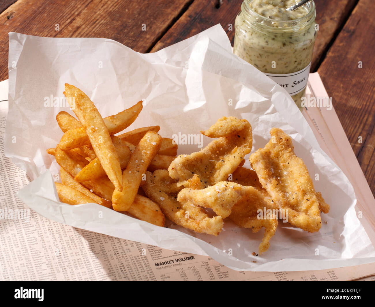 Dover sole goujons and chips take away Stock Photo Alamy