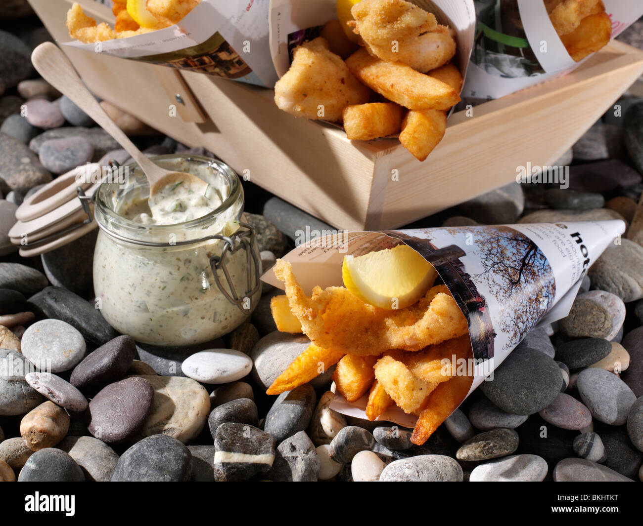 Dover sole goujons and chips at the seaside Stock Photo Alamy
