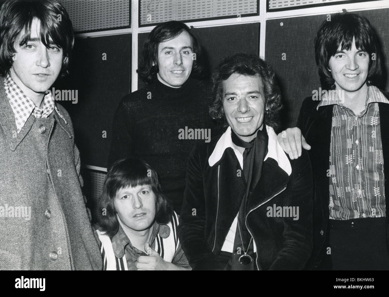 HOLLIES - UK group about 1969 from l: Tony Hicks, Bobby Elliott, Bernie Calvert, Allan Clarke, Tony Sylvester Stock Photo