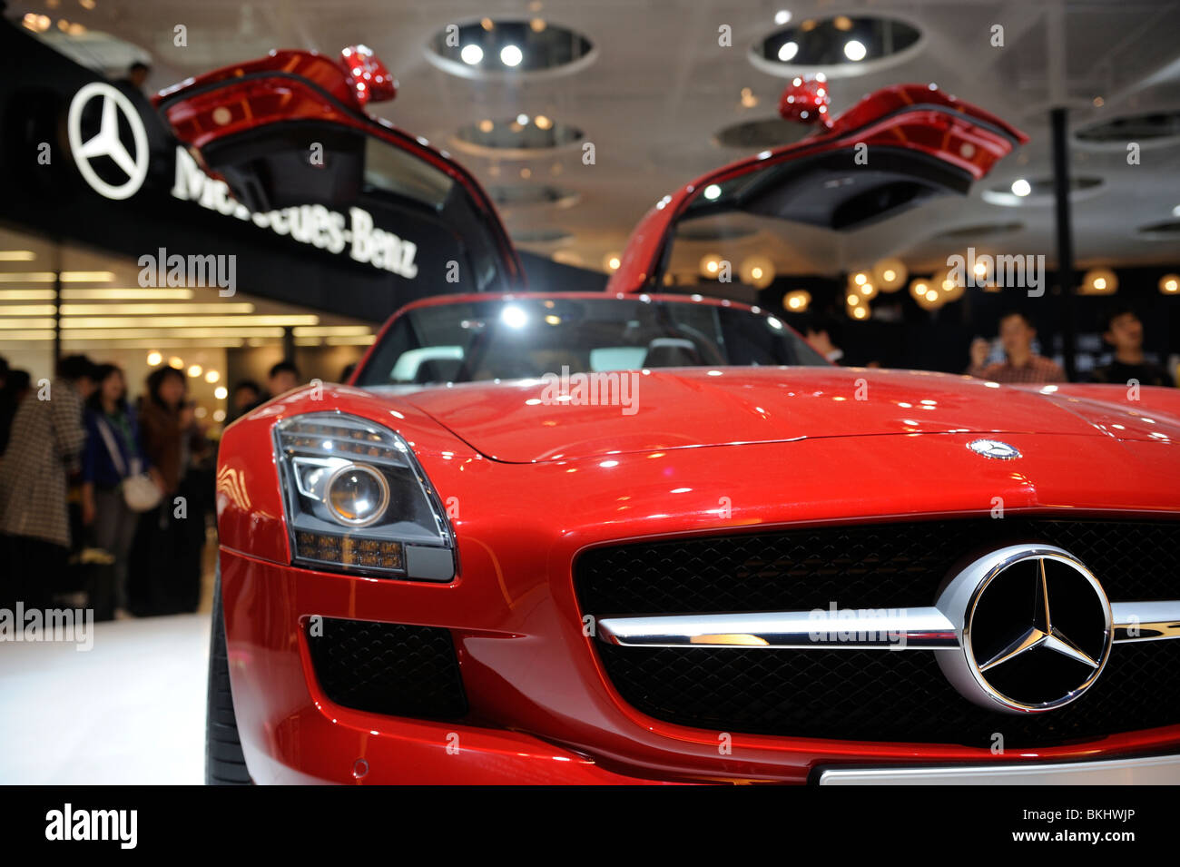 Mercedes-Benz SLS AMG car is displayed at the Beijing Auto Show. 24-Apr-2010 Stock Photo