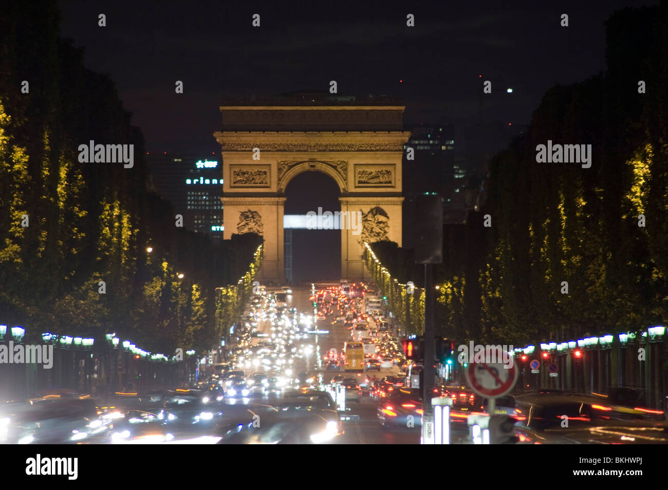 Looking towards the Arc de Triomphe on the Champs Elysees in Paris, France Stock Photo