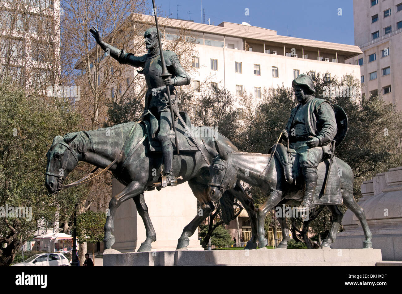 Plaze de Espana Madrid Spain Don Quixote Cervantes Stock Photo