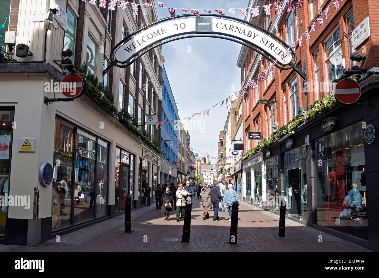 Carnaby Street with overhead sign, London Stock Photo