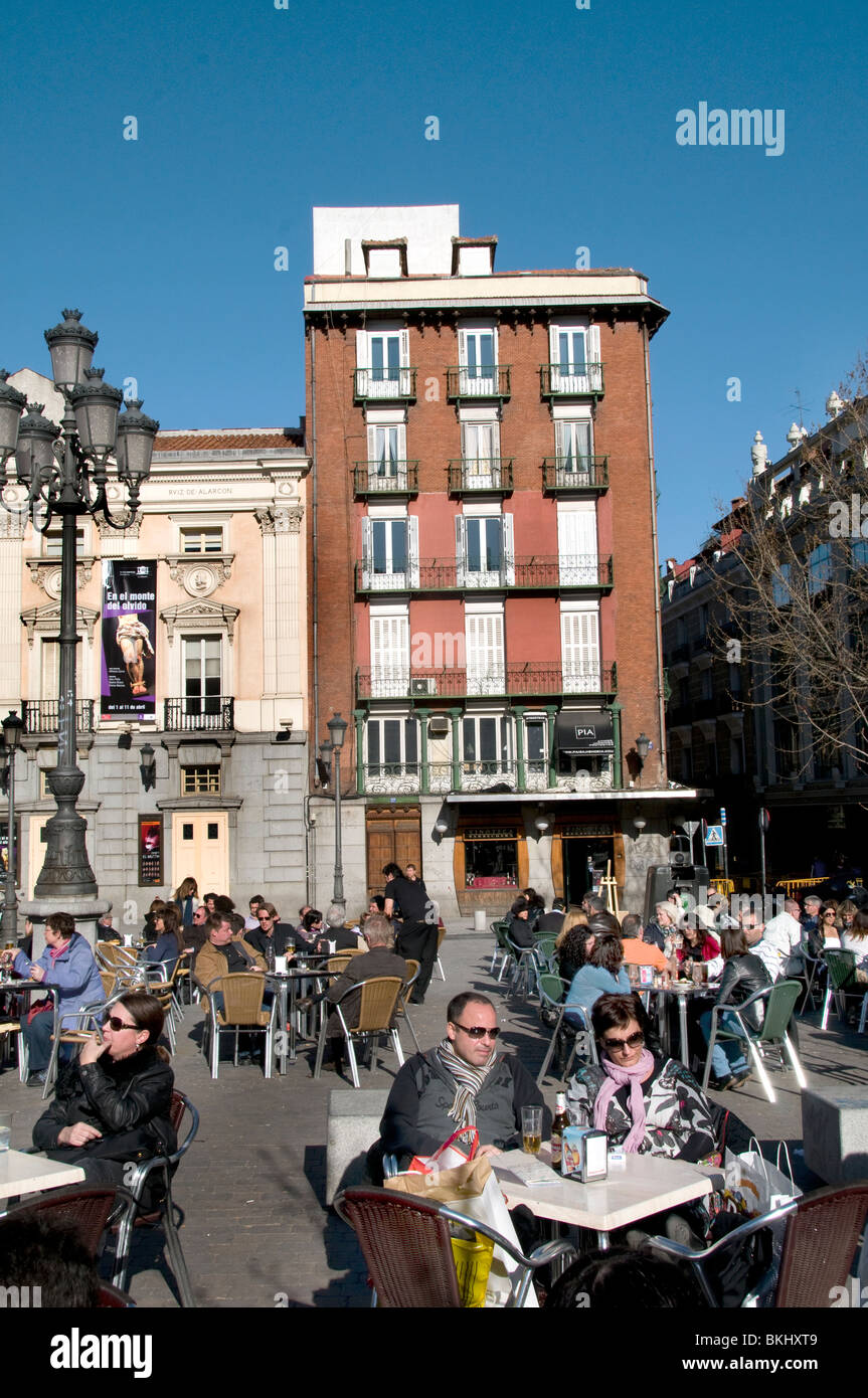 Theatre Plaza de Santa Ana Madrid Spain cafe pub bar town Stock Photo